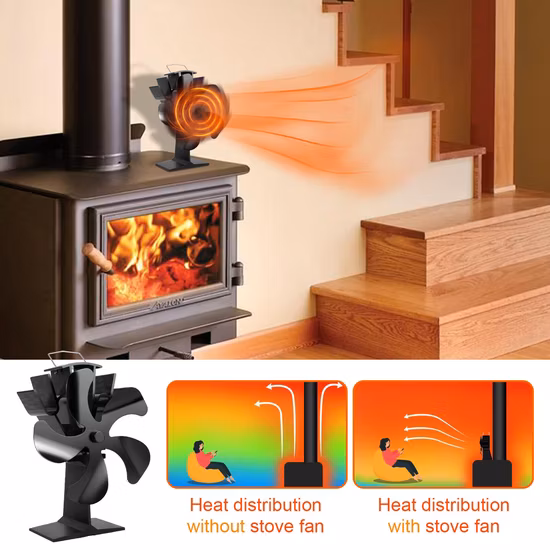 Heat Powered Wood Burning Highly Efficient Hot Air Circulation Fireplace Stove Fan