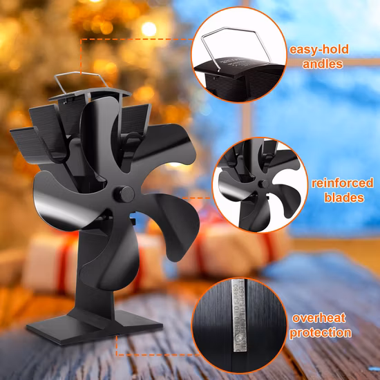 Heat Powered Wood Burning Highly Efficient Hot Air Circulation Fireplace Stove Fan